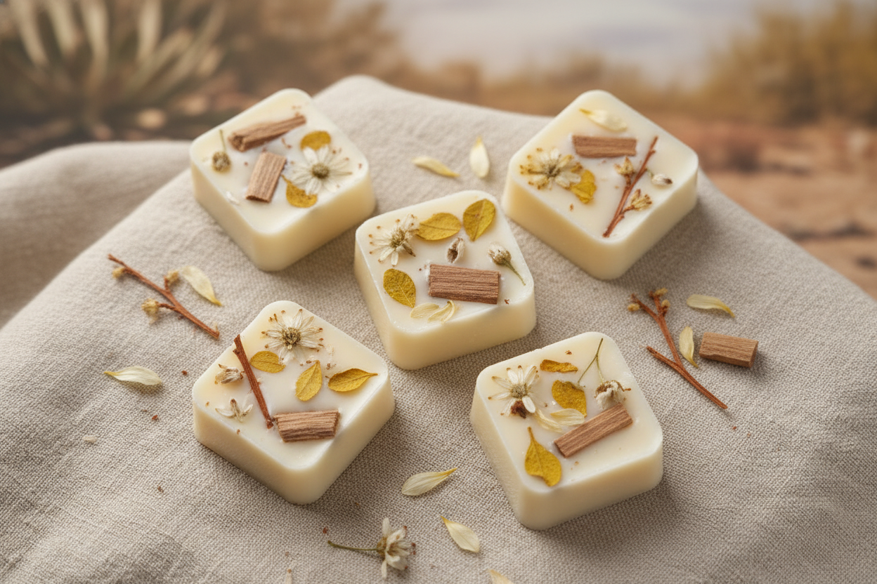 Cream wax melt cubes with desert flowers and sandalwood