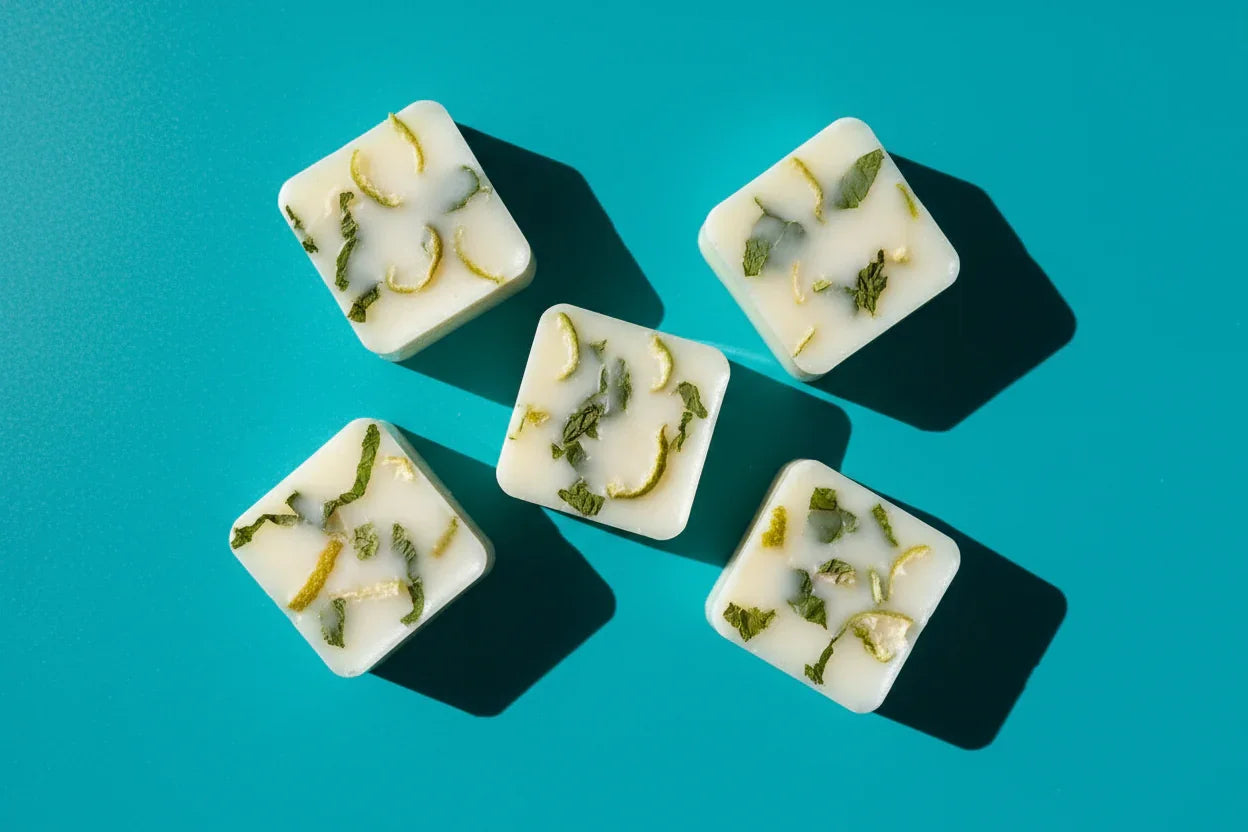 Cream wax melt cubes with lime peel and mint