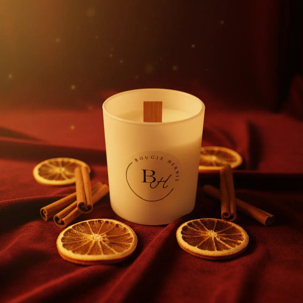 Luxury amber scented Christmas candle for holiday ambiance
