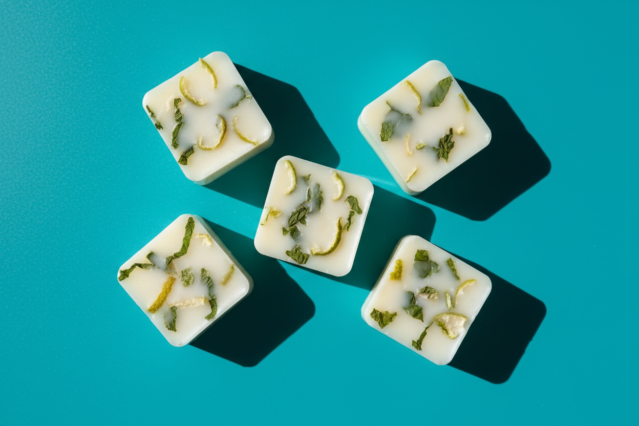Cream wax melt cubes with lime peel and mint