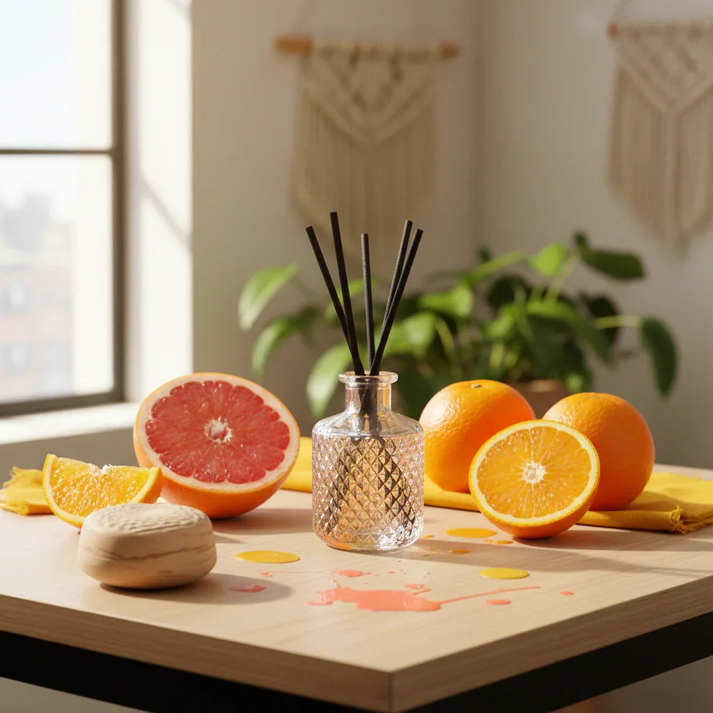 Creative studio with fresh citrus fruits