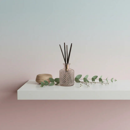 Minimalist white shelf with dawn gradient