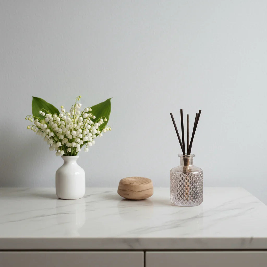 Modern minimalist with lily of the valley and soft grey tones