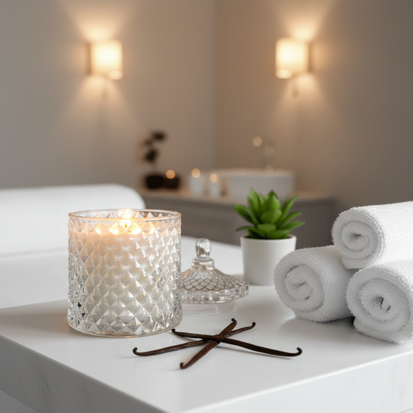 Spa treatment table with white surfaces