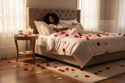 The Awakening — Black woman waking up, candle on bedside table