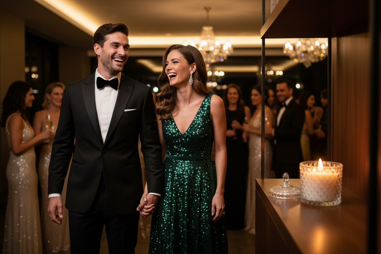 The Night Out — couple arriving at glamorous gathering